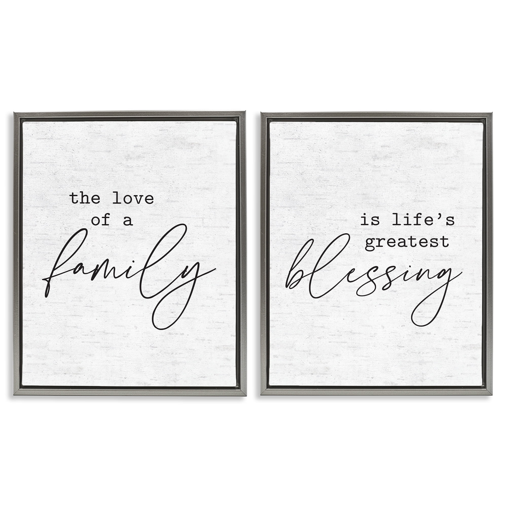 Stupell Industries Life's Greatest Blessing Quote Typography Painting Gray Floater Framed Canvas Art Print Wall Art, 17 x 21, Set of 2