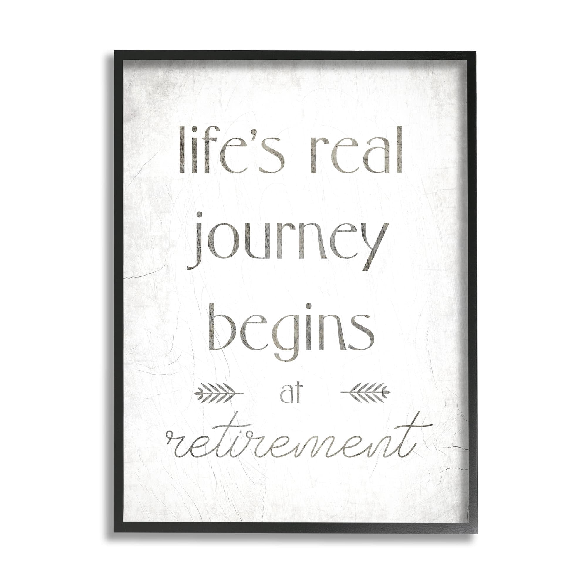 Stupell Industries Life's Journey Begins At Retirement Phrase Self-Care Quote Black Framed, 16 x 20, Design by Daphne Polselli