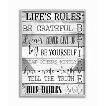 Stupell Industries Life's Rules Phrases on Wood Grain Black White Word Design Framed Wall Art Design by Kim Allen, 16" x 20", Gray Framed