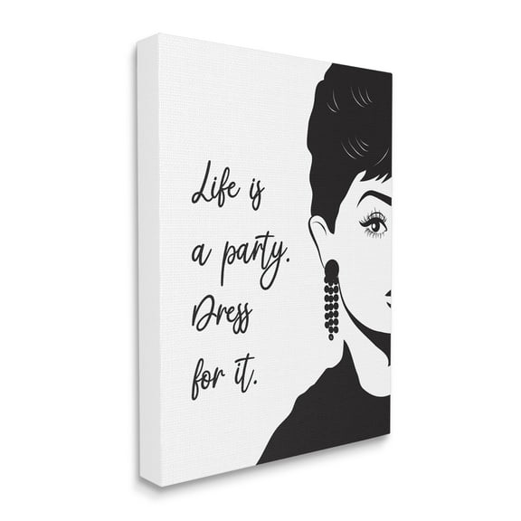 Stupell Industries Life's a Party Glam Fashion Phrase Aubrey Portrait Typography Painting Gallery Wrapped Canvas Art Print Wall Art, 16 x 20