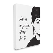 Stupell Industries Life's a Party Glam Fashion Phrase Aubrey Portrait Typography Painting Gallery Wrapped Canvas Art Print Wall Art, 16 x 20