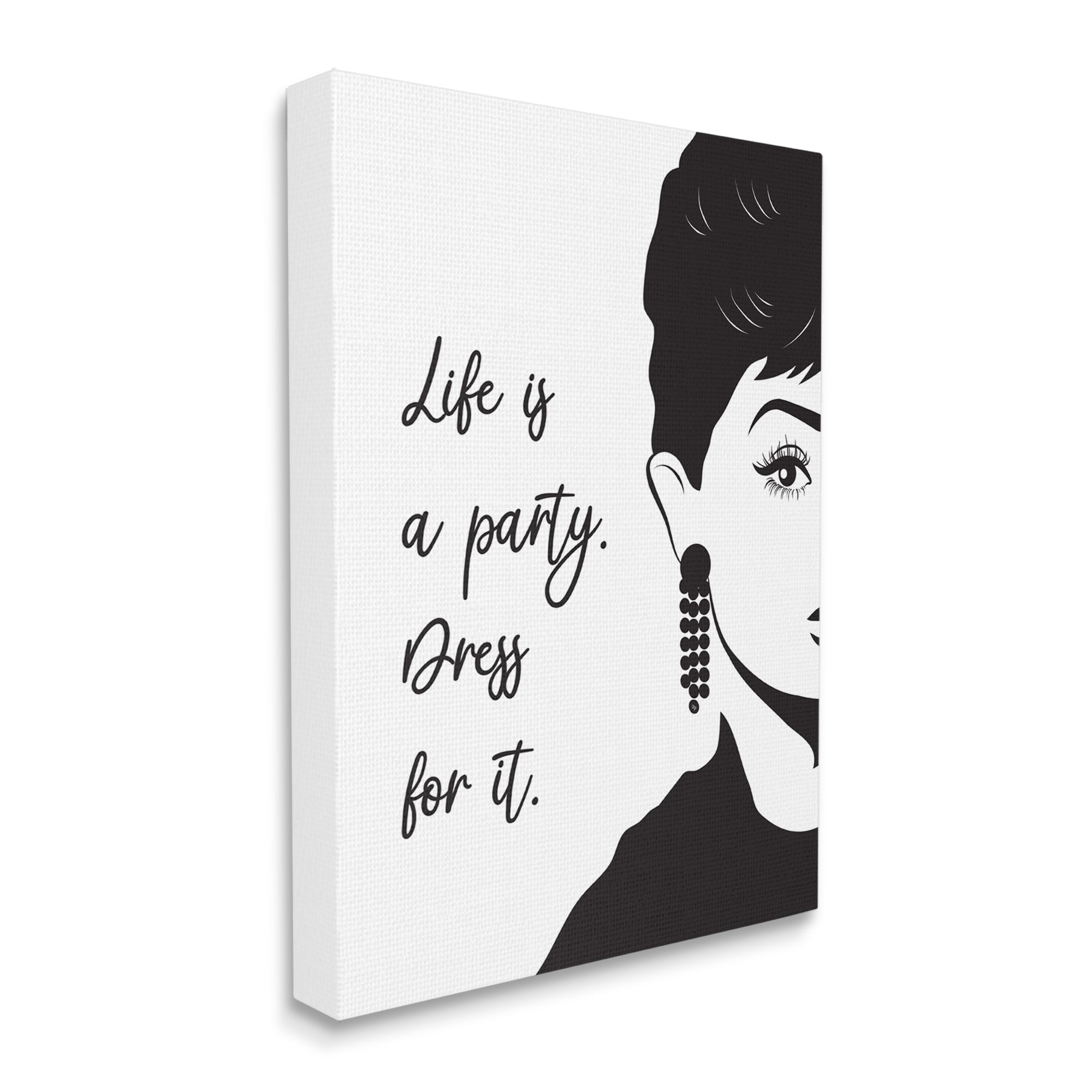 Stupell Industries Life's a Party Glam Fashion Phrase Aubrey Portrait Typography Painting Gallery Wrapped Canvas Art Print Wall Art, 36 x 48