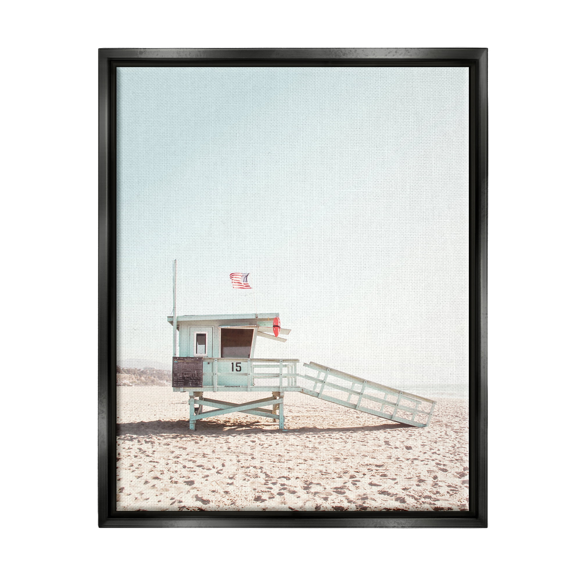 Stupell Industries Lifeguard Hut Photography Nature Photography Black Floater Framed Art Print Wall Art, 17 x 21