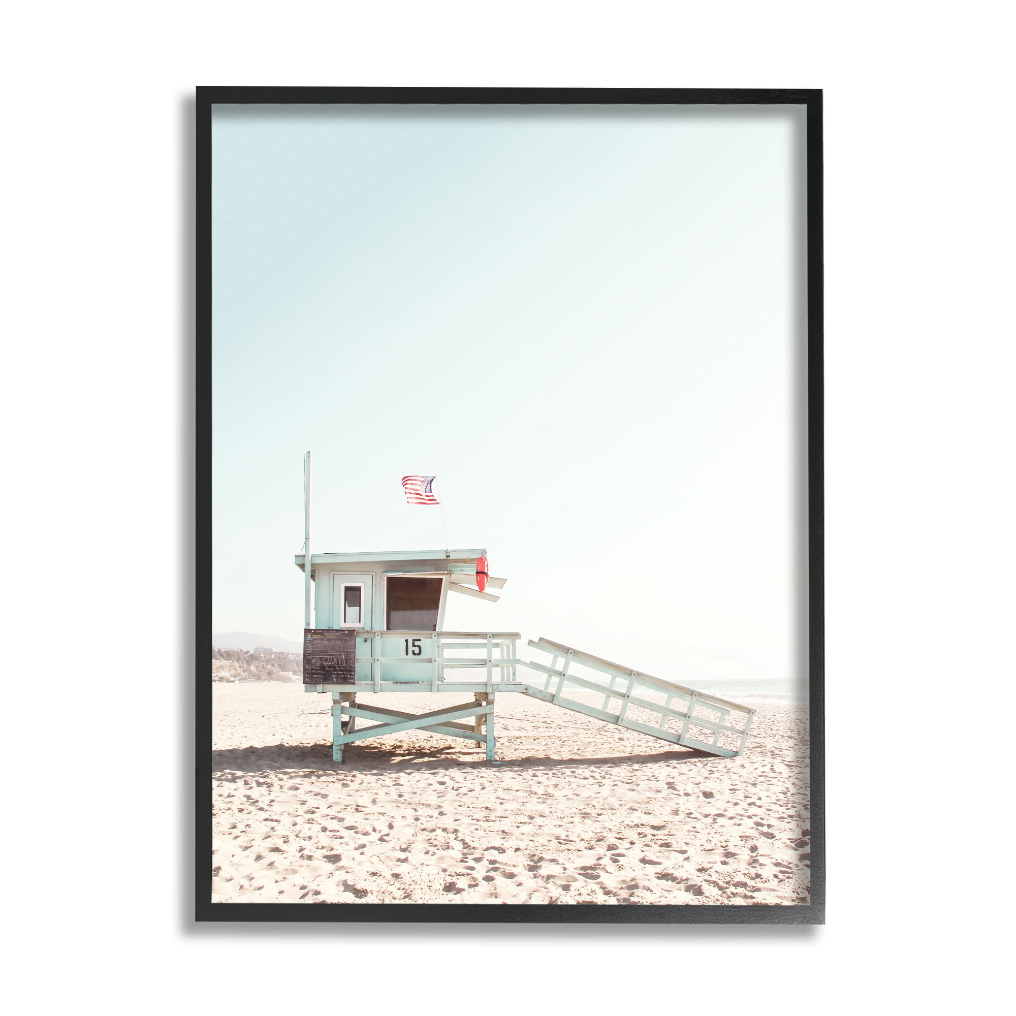 Stupell Industries Lifeguard Hut Photography Nature Photography Black Framed Art Print Wall Art, 16 x 20
