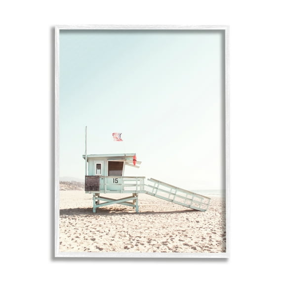 Stupell Industries Lifeguard Hut Photography Nature Photography White Framed Art Print Wall Art, 16 x 20