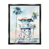 Stupell Industries Lifeguard Hut on Beach Landscape Painting Black Floater Framed Canvas Art Print Wall Art, 17 x 21