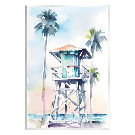 Stupell Industries Lifeguard Hut on Beach Landscape Painting Unframed Art Print Wall Art, 13 x 19