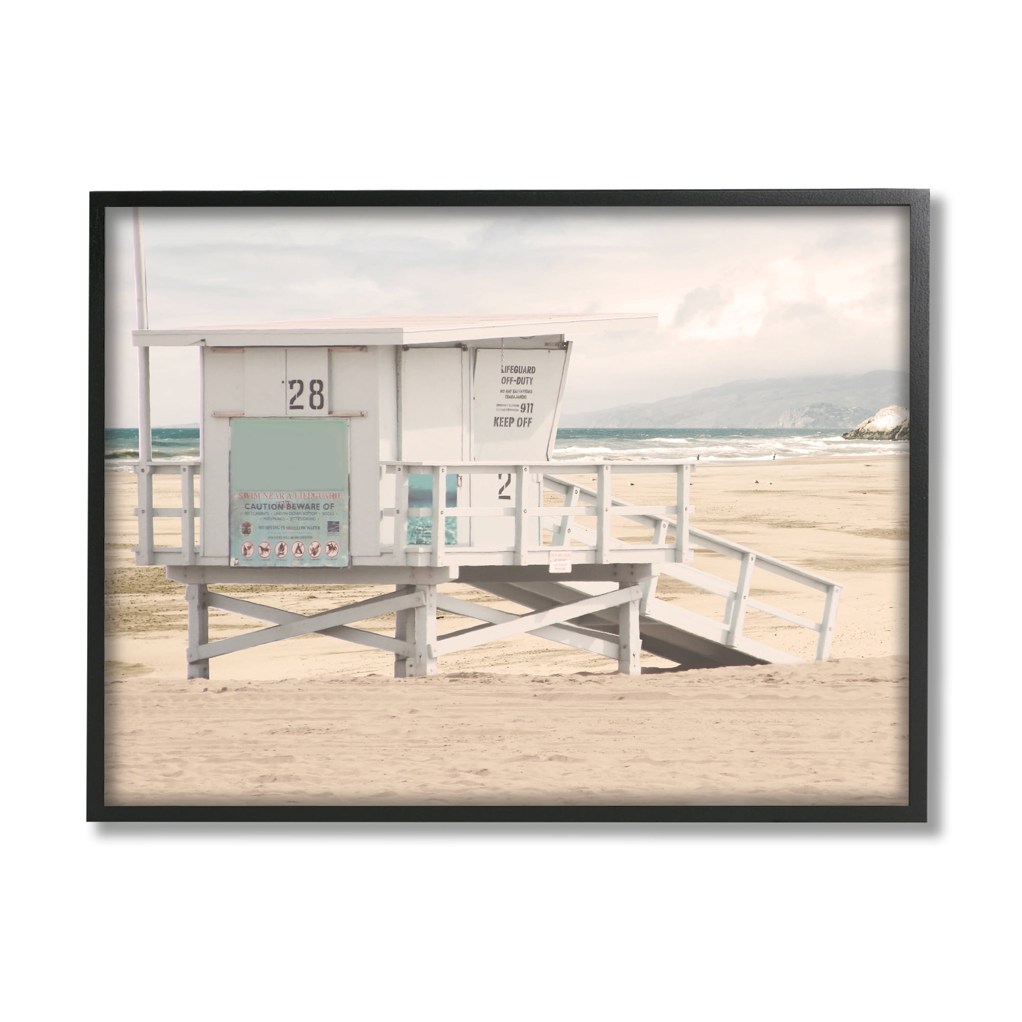 Stupell Industries Lifeguard Hut on Beach Landscape Photography Black ...
