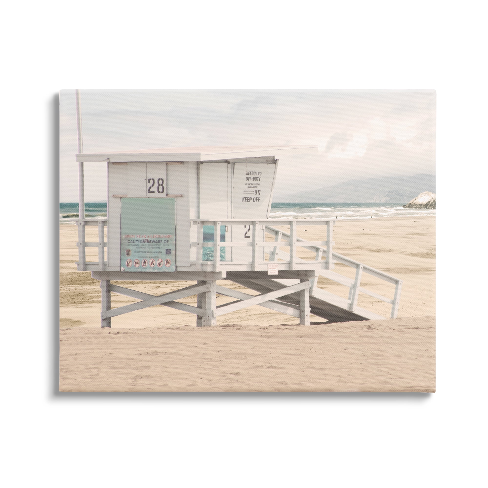 Stupell Industries Lifeguard Hut on Beach Landscape Photography Gallery Wrapped Canvas Art Print Wall Art, 20 x 16