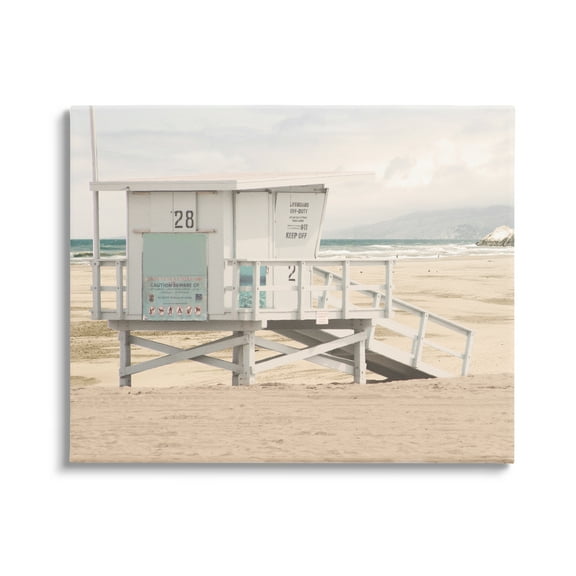 Stupell Industries Lifeguard Hut on Beach Landscape Photography Gallery Wrapped Canvas Art Print Wall Art, 20 x 16