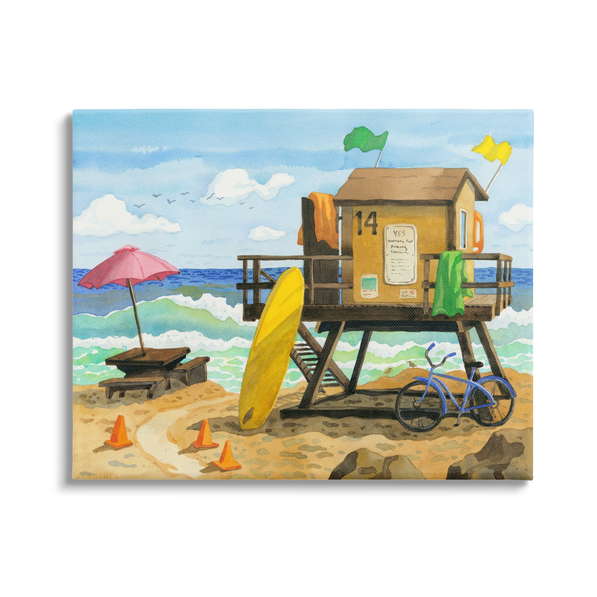 Stupell Industries Lifeguard Hut on Beach Nature Painting Gallery Wrapped Canvas Print Wall Art, 40 x 30
