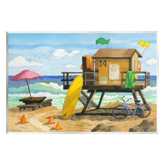 Stupell Industries Lifeguard Hut on Beach Nature Painting Unframed Art Print Wall Art, 19 x 13