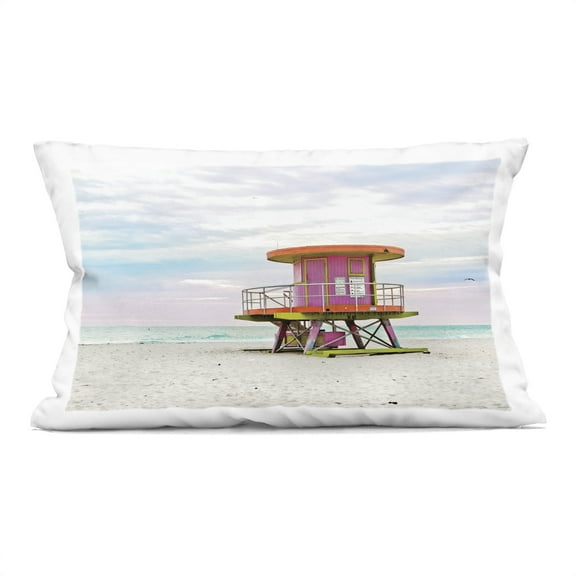Stupell Industries Lifeguard Hut with Pastel Sky Design by Seven Trees Design Throw Pillow