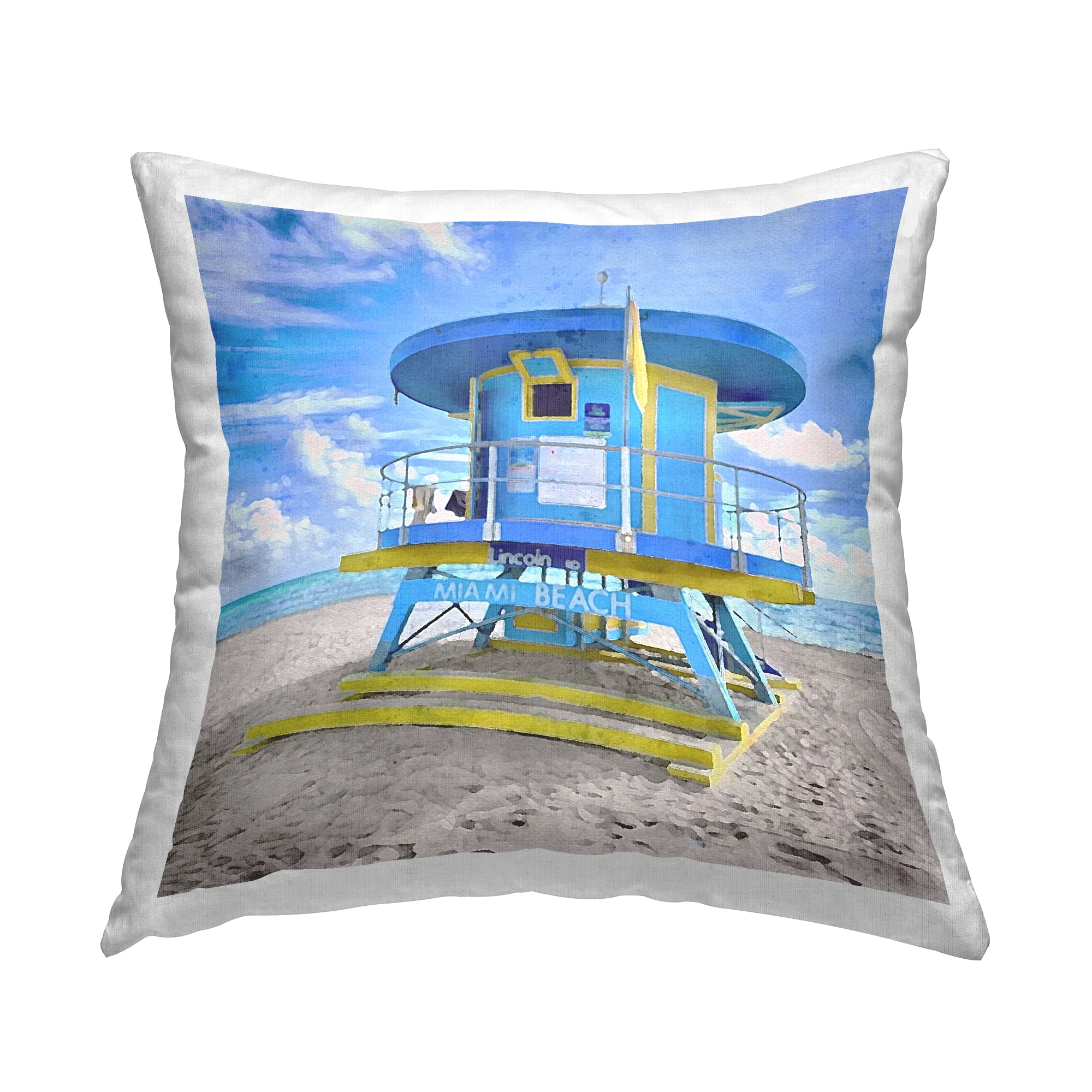 Stupell Industries Lifeguard Shack on Beach Square Decorative Printed Throw Pillow, 18 x 18