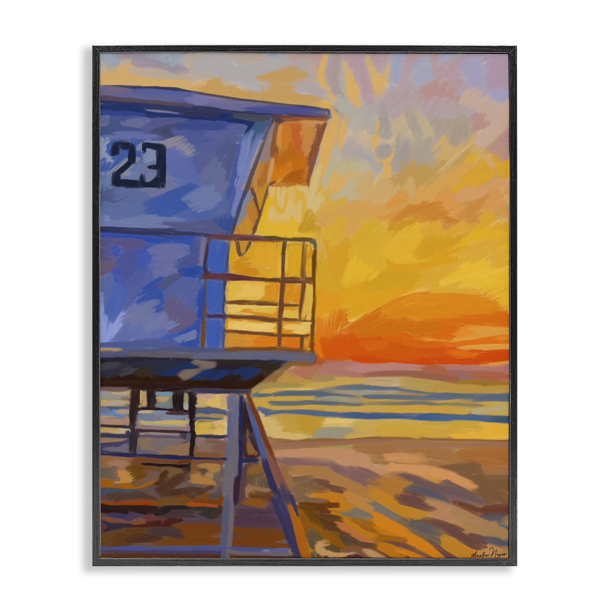 Stupell Industries Lifeguard Stand Sunset Black Framed Giclee Art, design by Amelia Noyes
