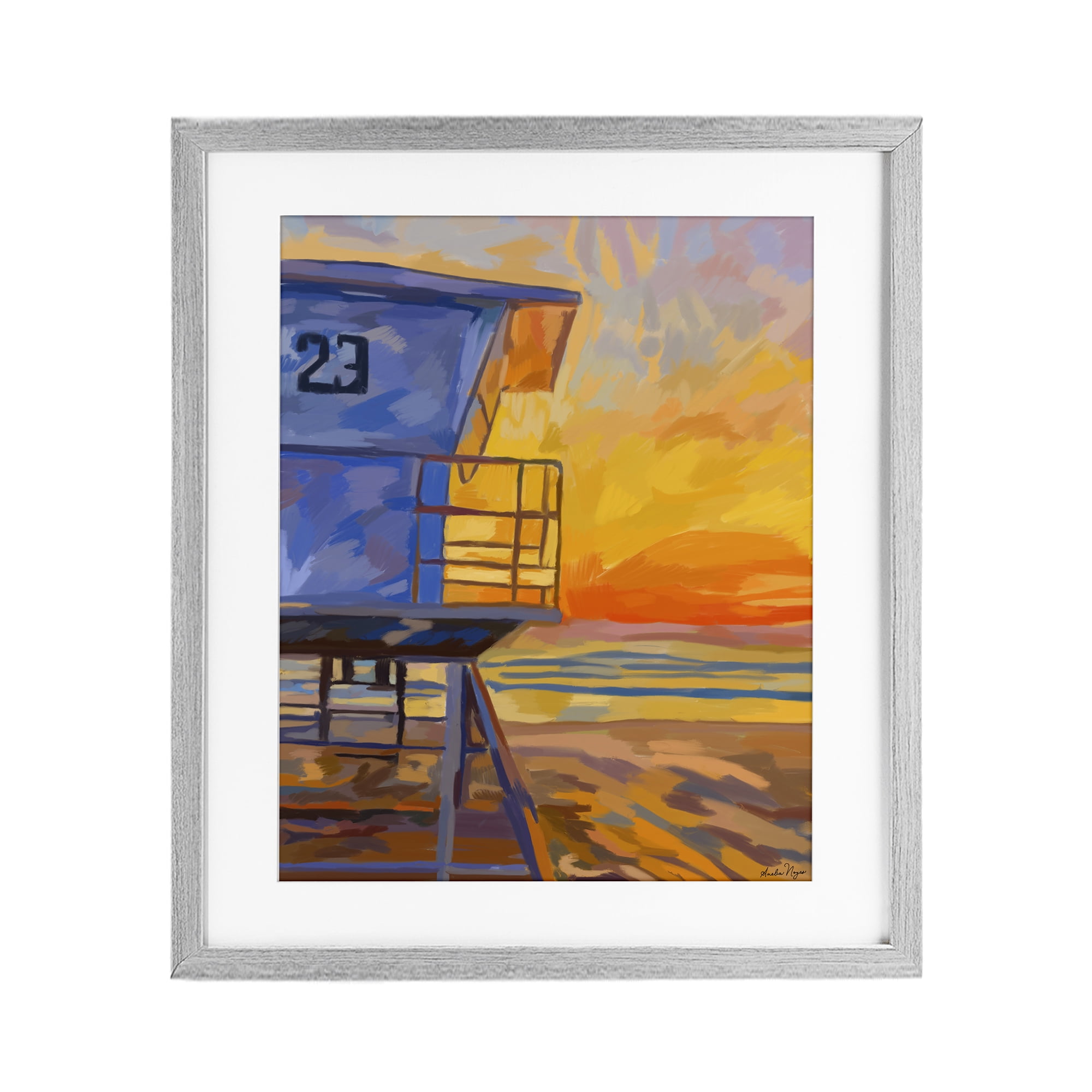 Stupell Industries Lifeguard Stand Sunset Gray Framed Print Under Glass, design by Amelia Noyes