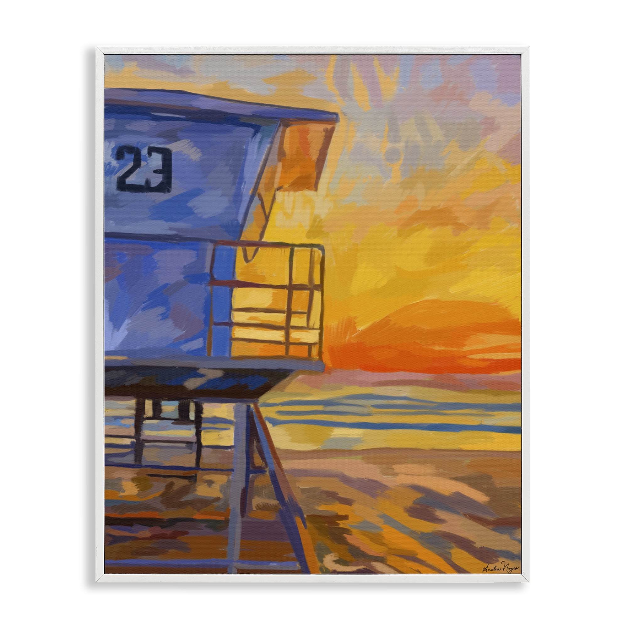 Stupell Industries Lifeguard Stand Sunset White Framed Giclee Art, design by Amelia Noyes