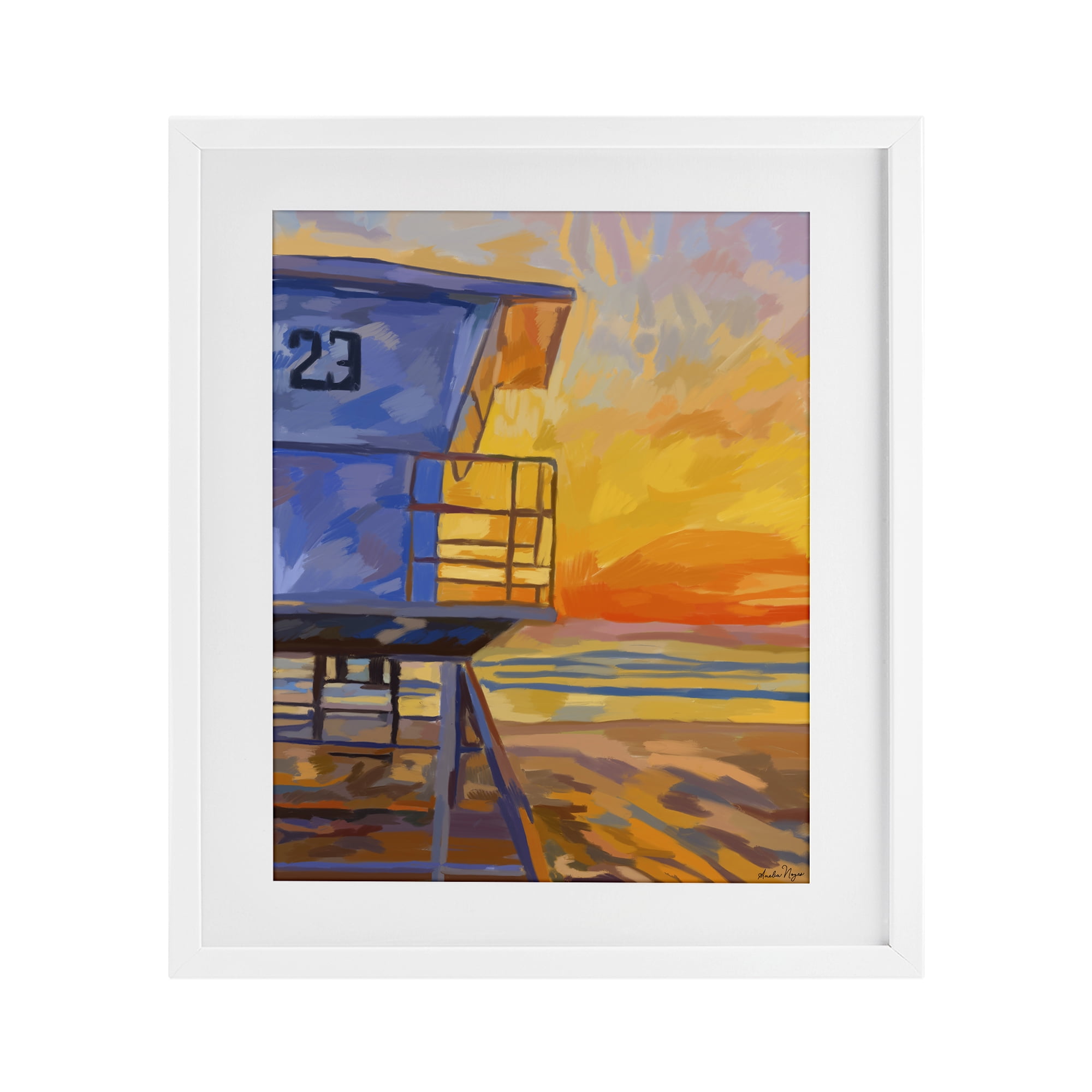 Stupell Industries Lifeguard Stand Sunset White Framed Print Under Glass, design by Amelia Noyes