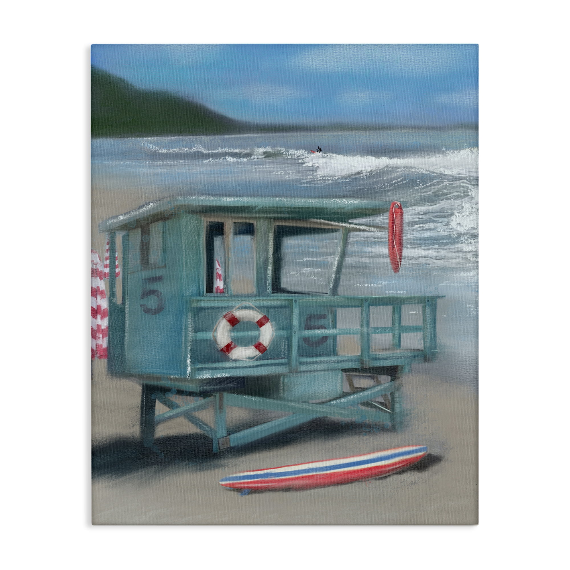 Stupell Industries Lifeguard Stand on Shore Coastal Painting Gallery Wrapped Canvas Art Print Wall Art, 24 x 30