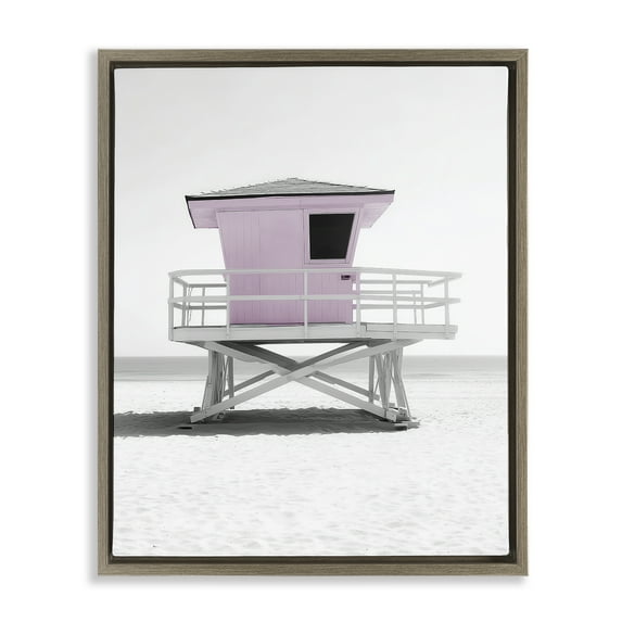 Stupell Industries Lifeguard Station Candy Pink Brown Framed Floater Canvas Wall Art design by Annabelle Hall, 21 x 17