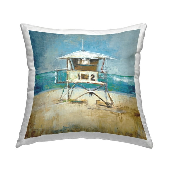 Stupell Industries Lifeguard Tower on Beach Square Decorative Printed Throw Pillow, 18 x 18