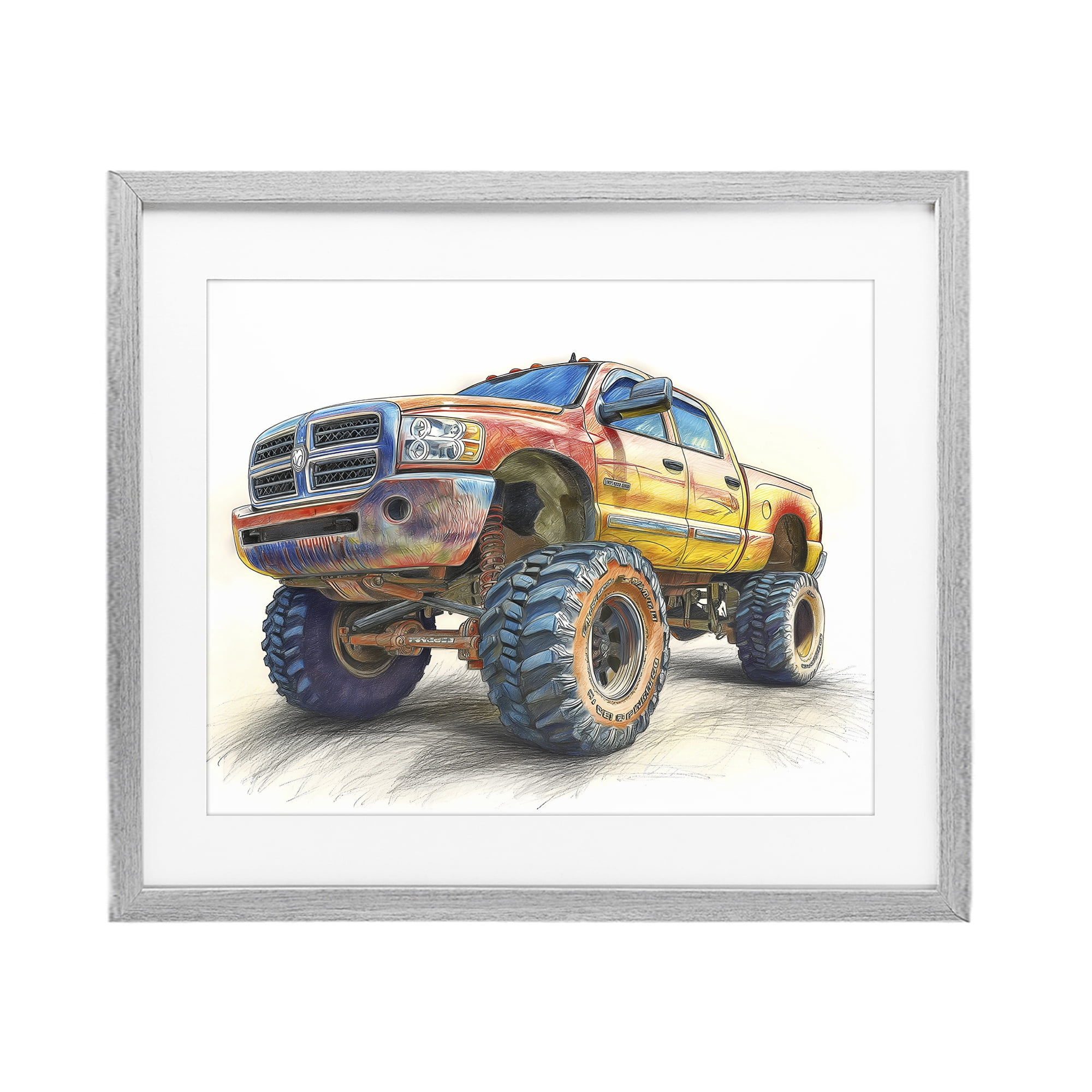 Stupell Industries Lifted Offroad Truck Gray Framed Print Under Glass, design by Steve Hunziker