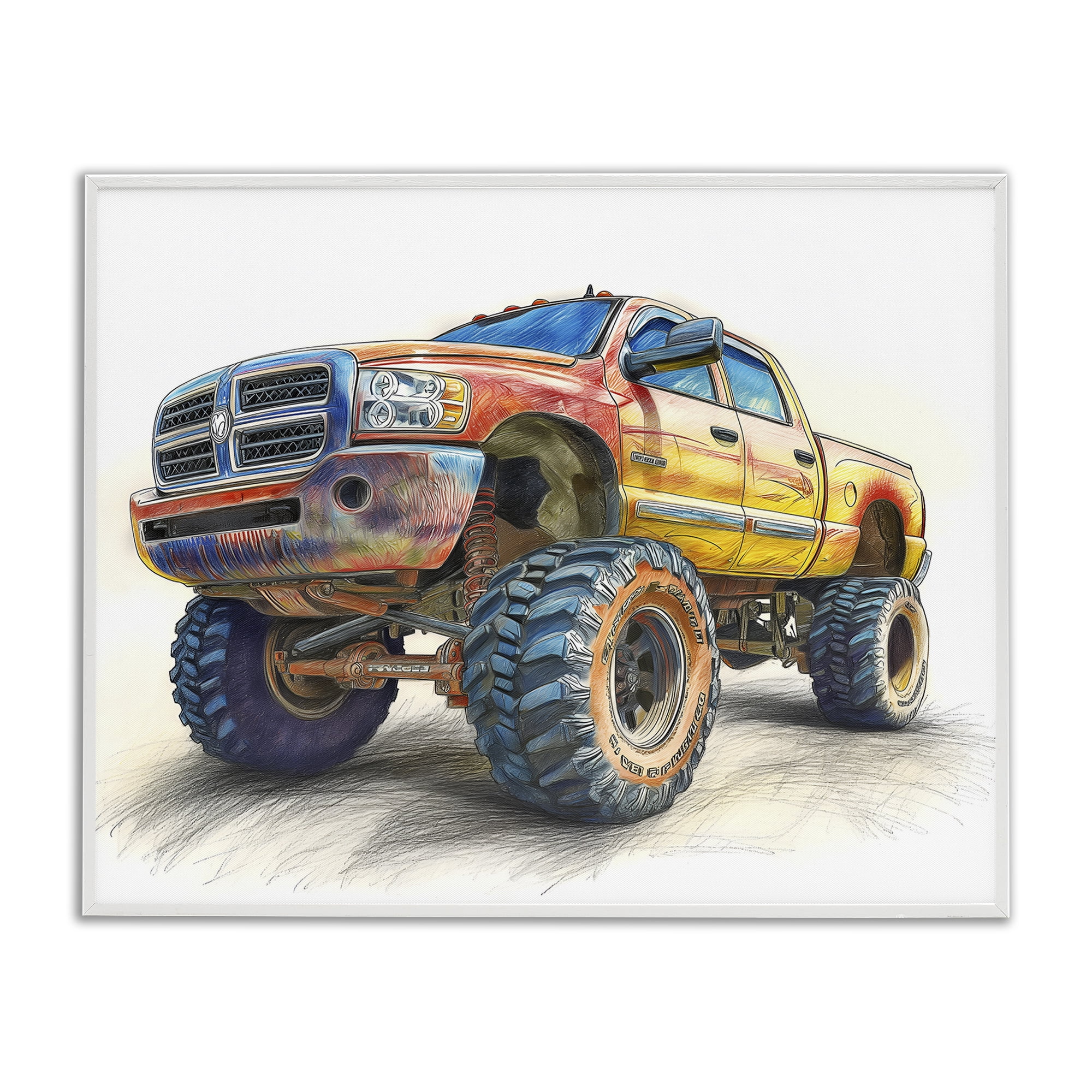 Stupell Industries Lifted Offroad Truck White Framed Giclee Art, design by Steve Hunziker