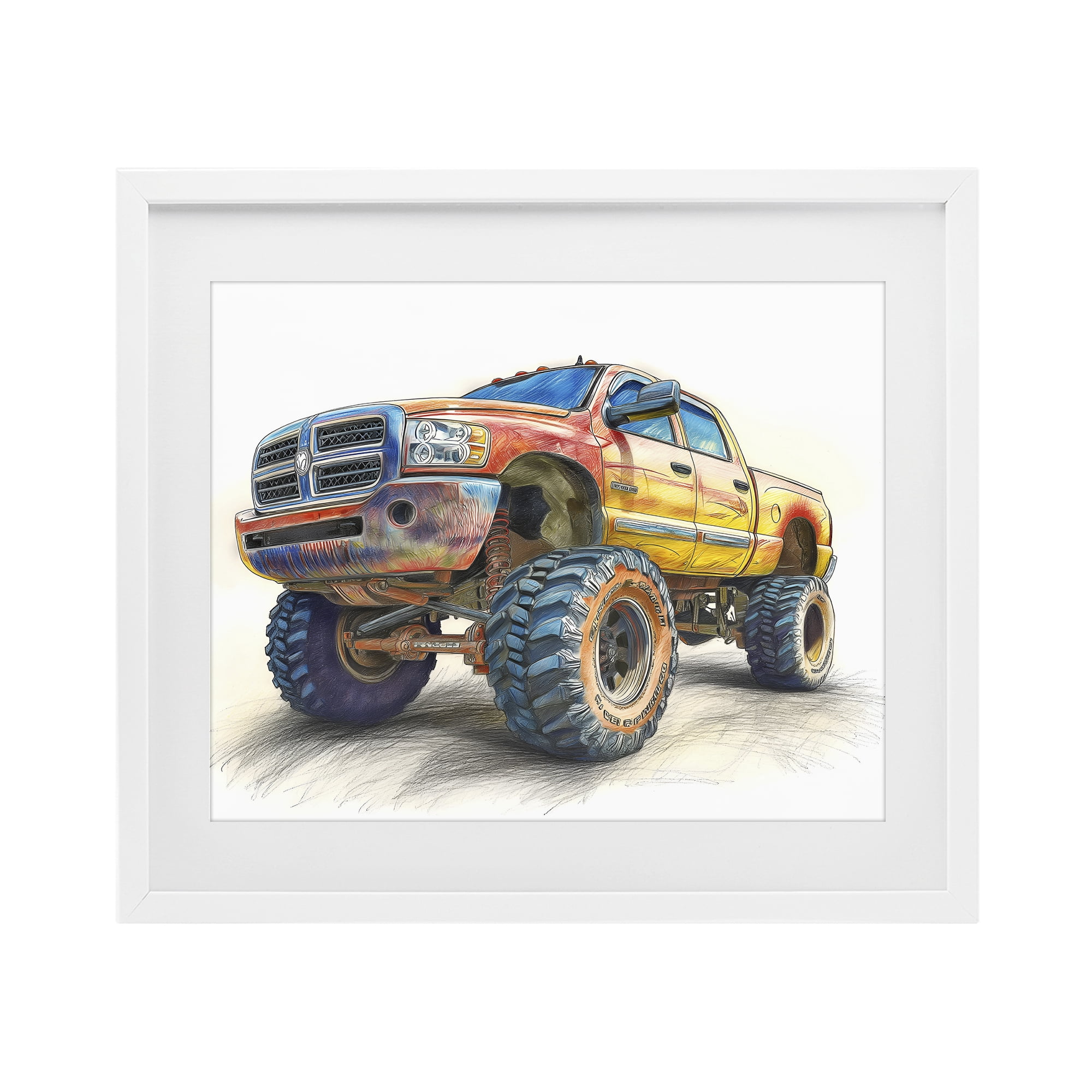 Stupell Industries Lifted Offroad Truck White Framed Print Under Glass, design by Steve Hunziker