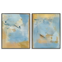 Stupell Industries Light Blue Pastel Gold Abstract Painting Black Framed Art Print Wall Art, 11 x 14, Set of 2