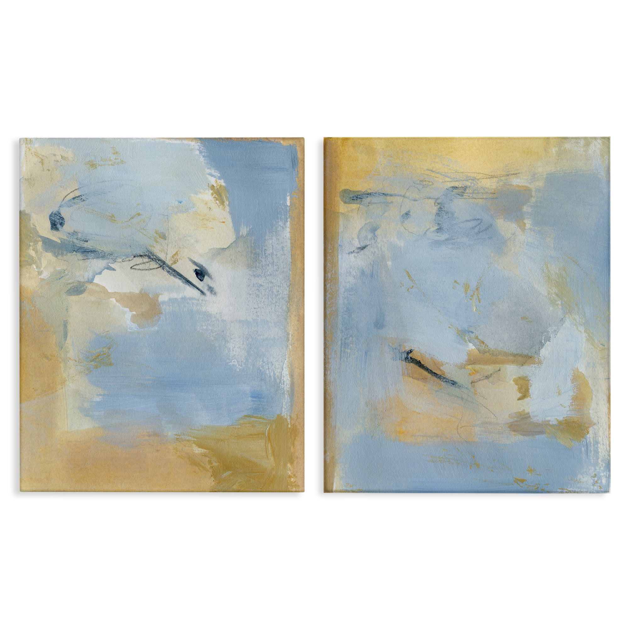 Stupell Industries Light Blue Pastel Gold Abstract Painting Wrapped Canvas Art Print Wall Art, 24 x 30, Set of 2