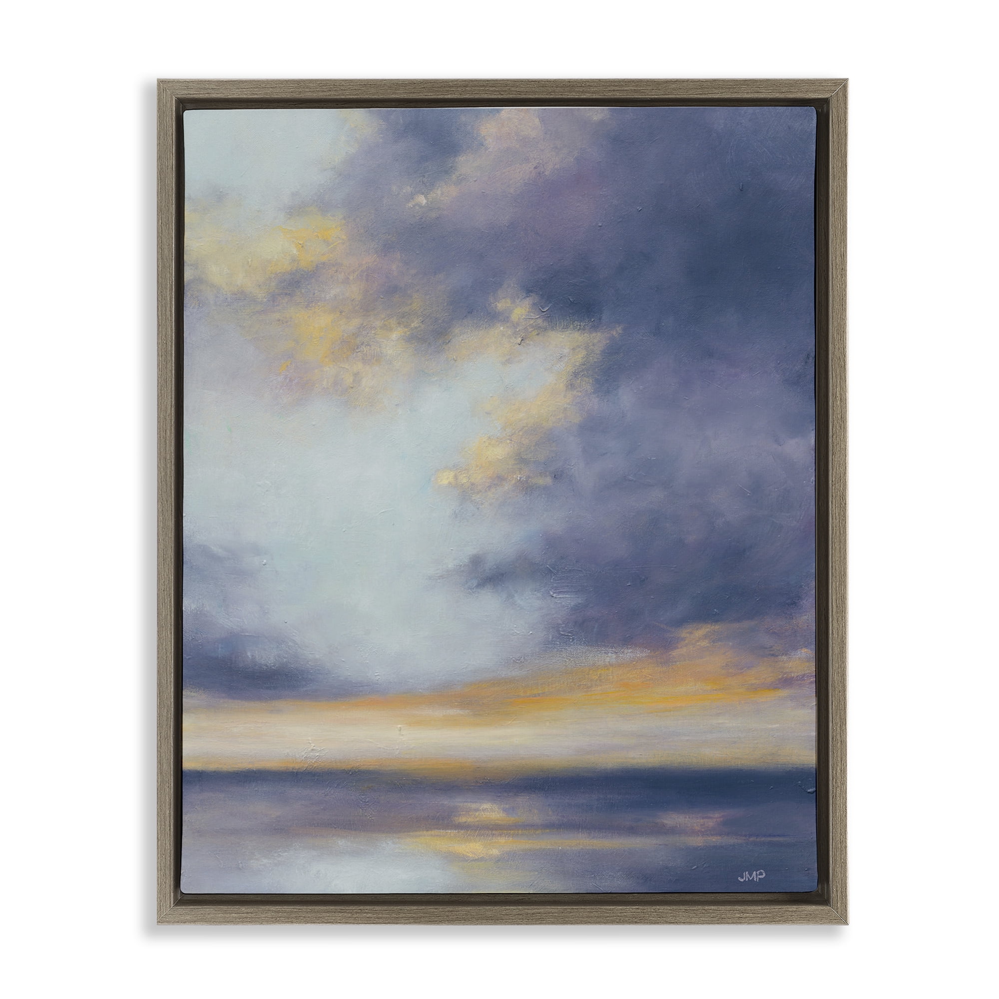 Stupell Industries Light Of Dawn Seascape Landscape Painting Brown Floater Framed Canvas Art Print Wall Art, 17 x 21