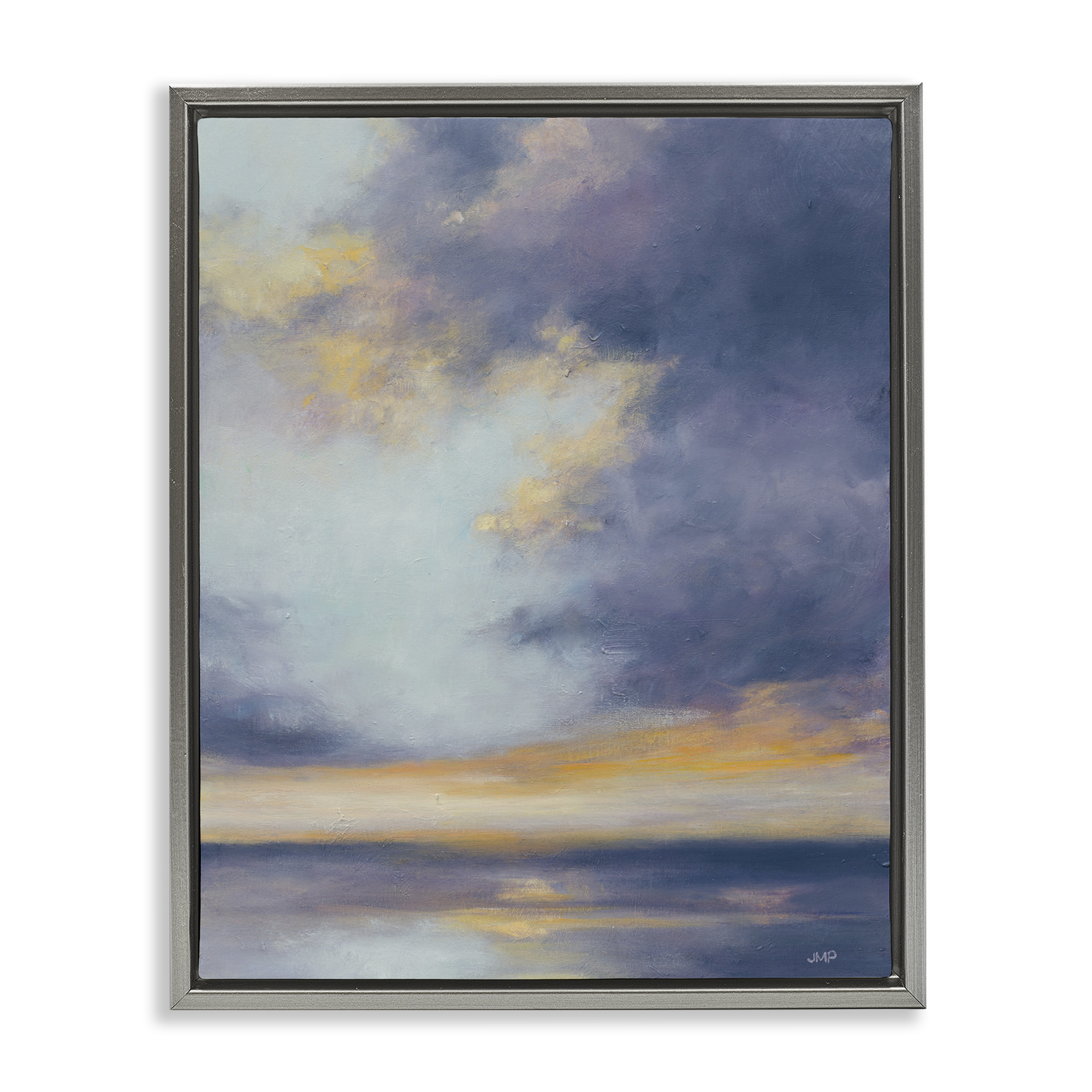 Stupell Industries Light Of Dawn Seascape Landscape Painting Gray Floater Framed Canvas Art Print Wall Art, 17 x 21