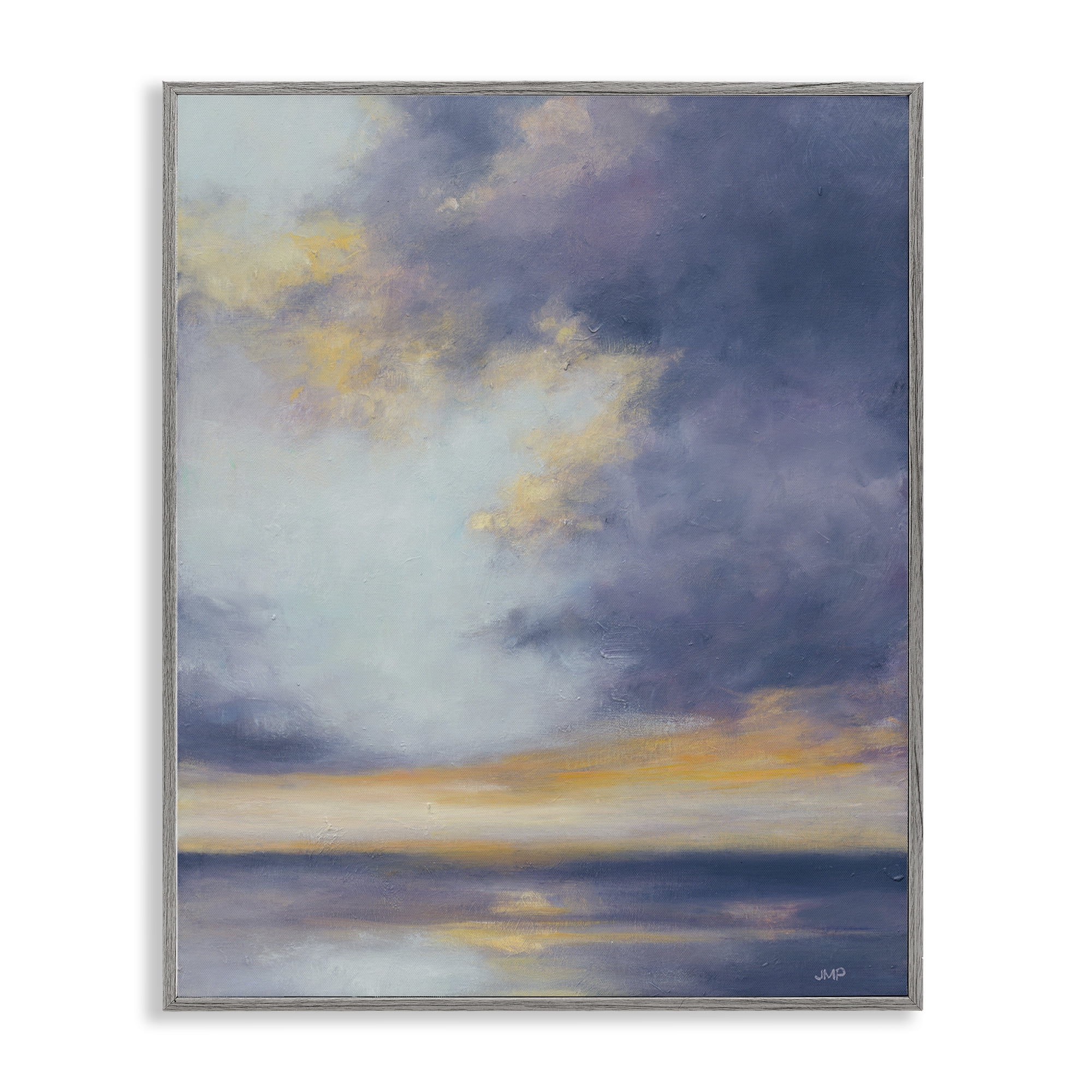 Stupell Industries Light Of Dawn Seascape Landscape Painting Gray Framed Art Print Wall Art, 16 x 20