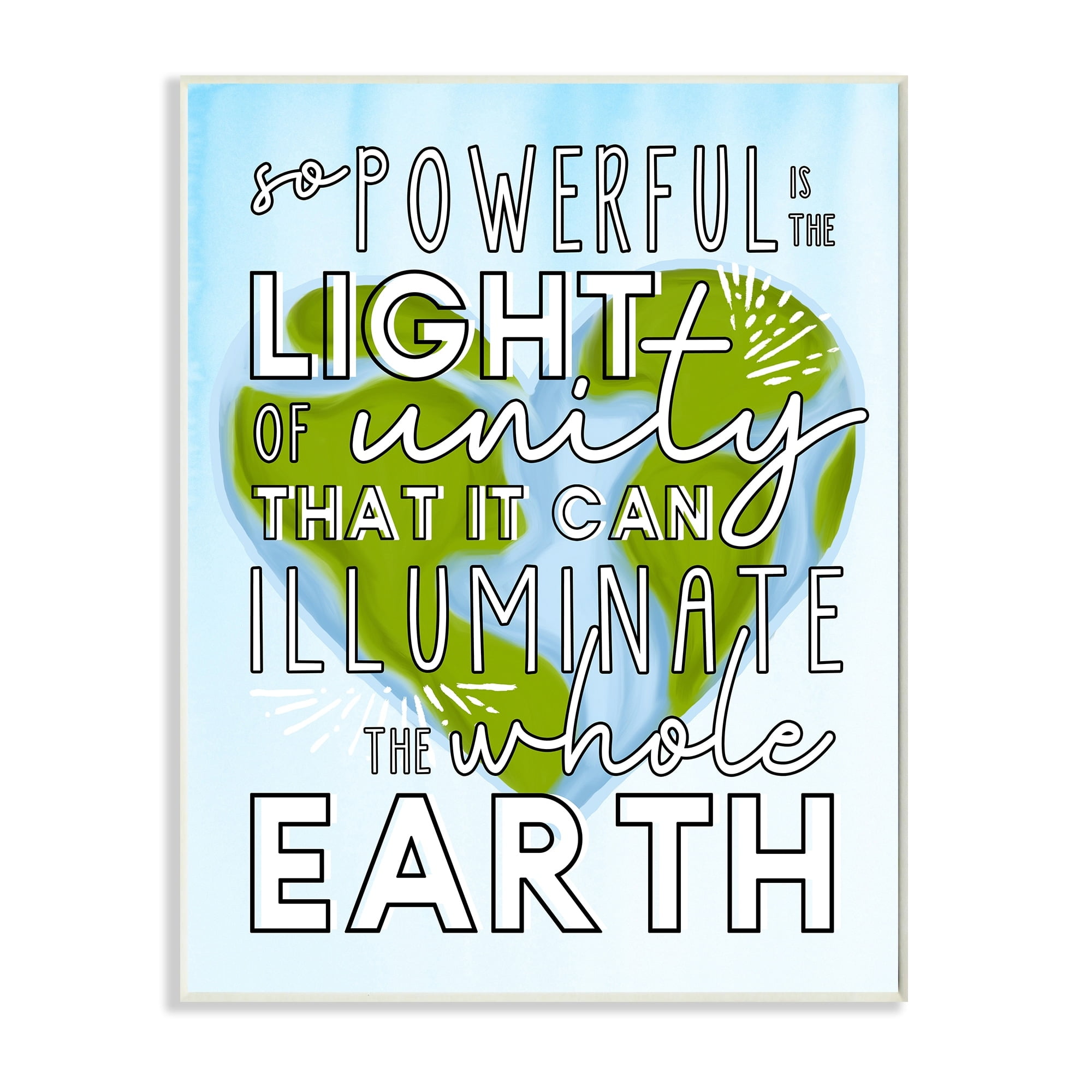 Stupell Industries Light Of Unity Phrase Heart Shaped Earth Typography Painting Wall Plaque Art Print Wall Art, 13 x 19