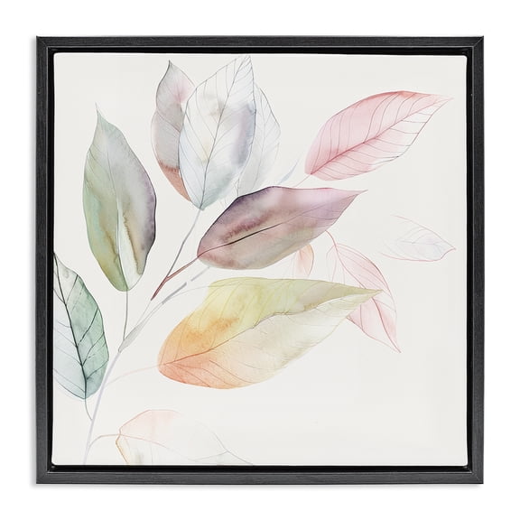 Stupell Industries Light Pastel Leaves Black Framed Floater Canvas Wall Art design by Raymond Powers, 25 x 25