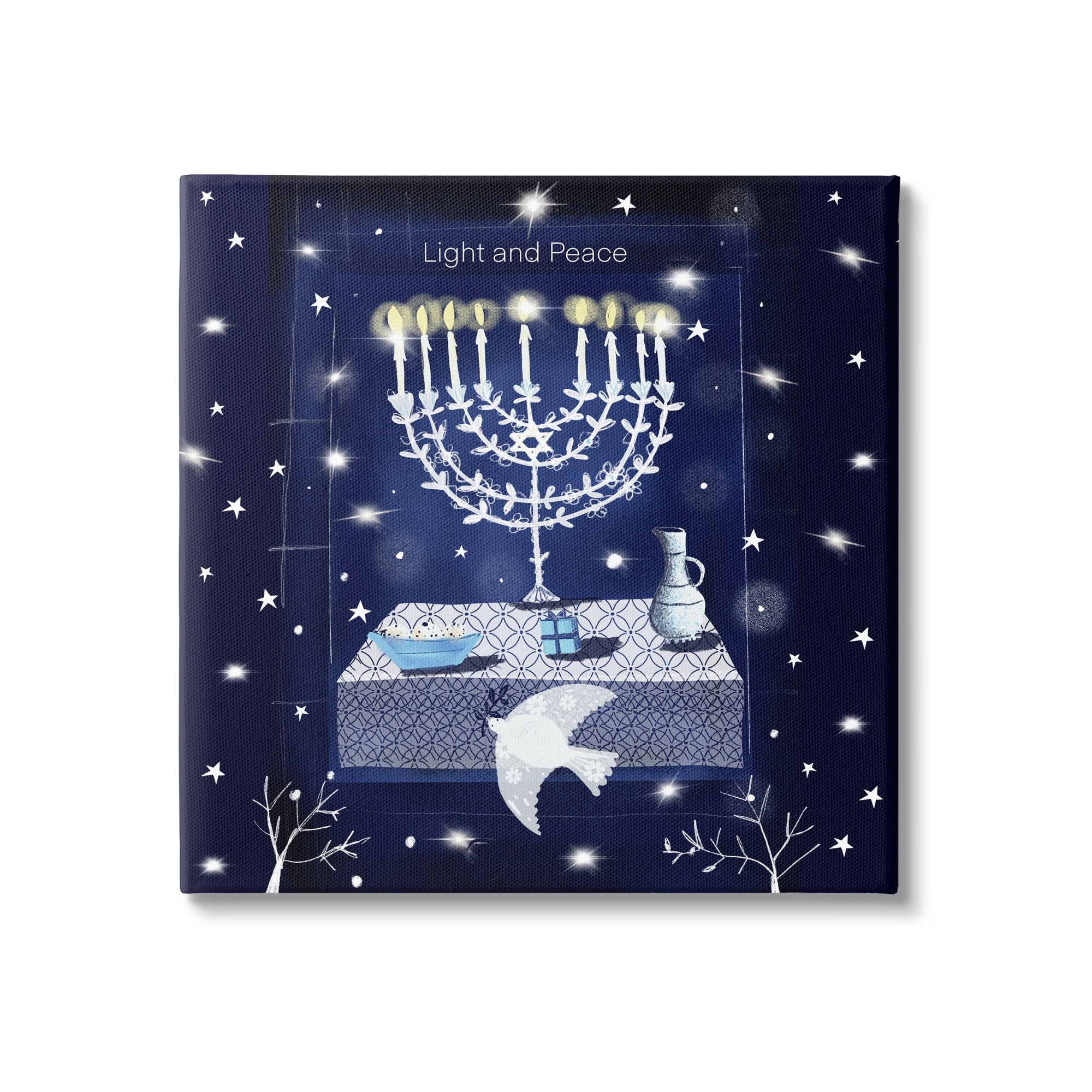 Stupell Industries Light & Peace Menorah Stars Holiday Painting Gallery Wrapped Canvas Print Wall Art