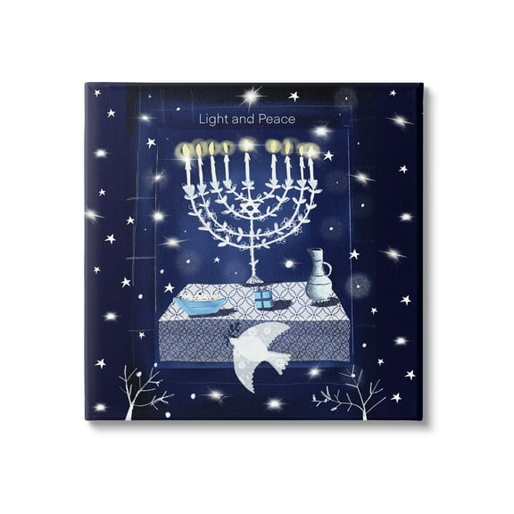 Stupell Industries Light & Peace Menorah Stars Holiday Painting Gallery Wrapped Canvas Print Wall Art