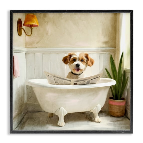Stupell Industries Light Reading Dog Bath Black Framed Giclee Art design by Kim Allen, 12 x 12