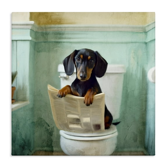Stupell Industries Light Reading Dog Toilet Canvas Wall Art design by Kim Allen, 24 x 24