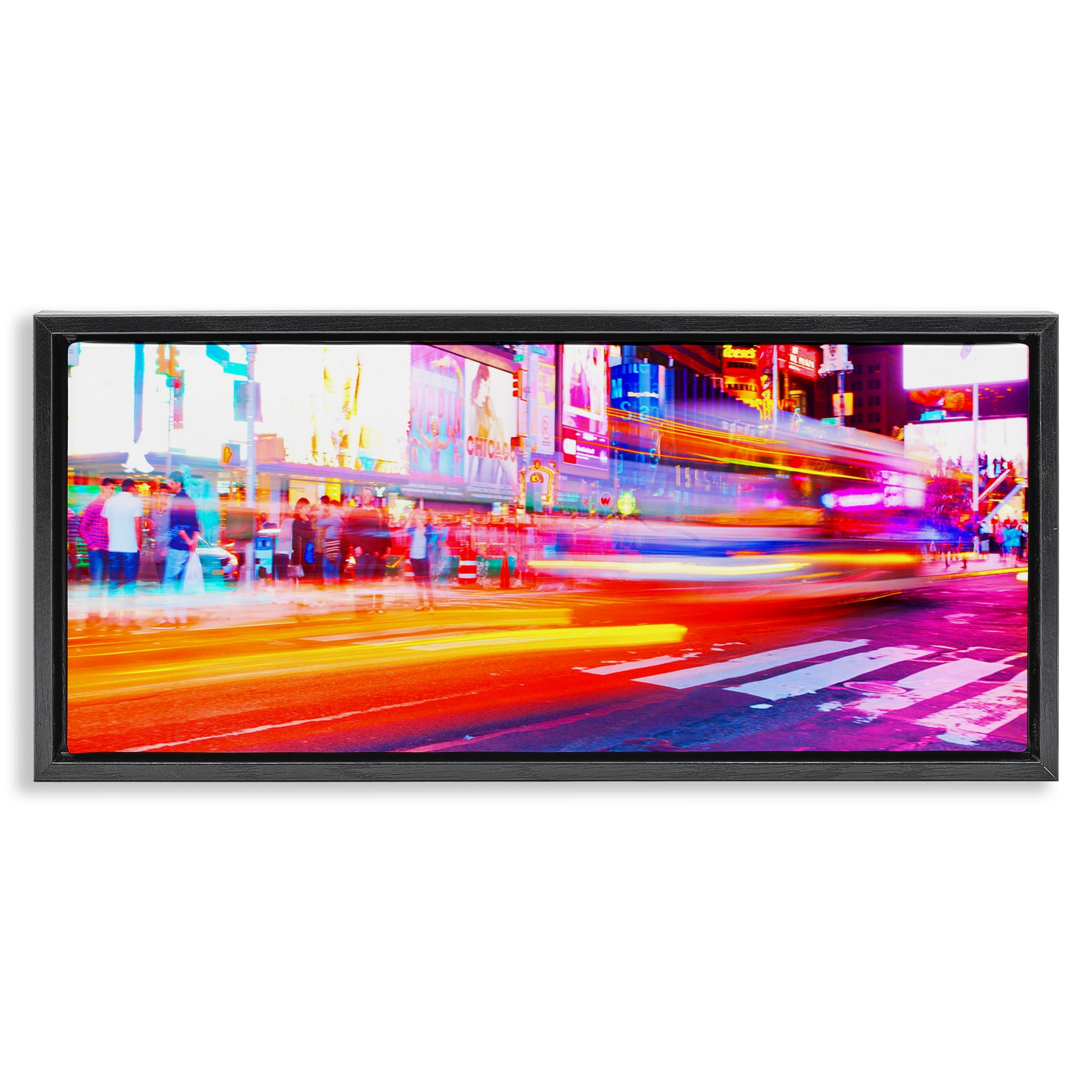 Stupell Industries Light Streaked Cityscape Scenery Photography Black Floater Framed Art Print Wall Art, 25 x 11