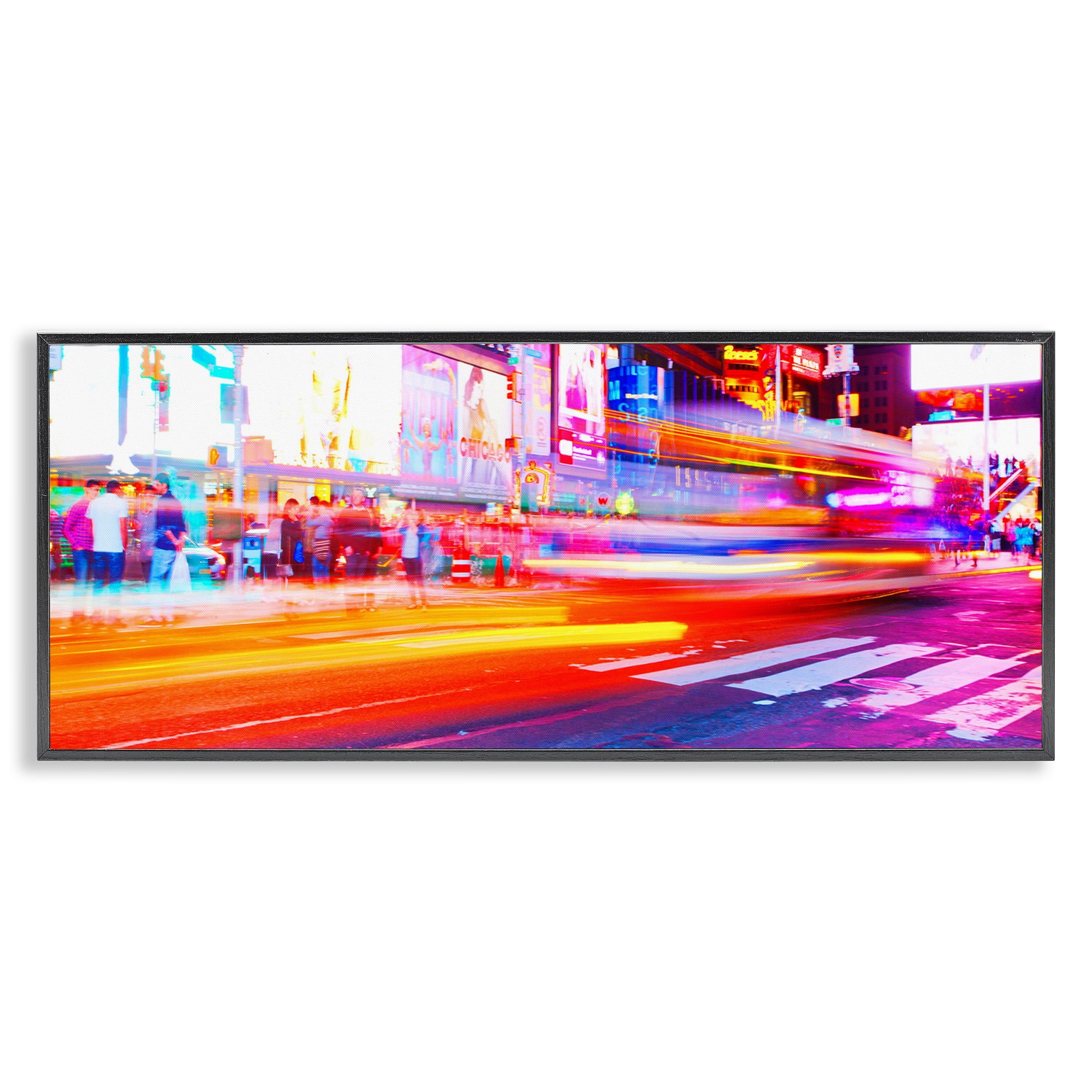 Stupell Industries Light Streaked Cityscape Scenery Photography Black Framed Art Print Wall Art, 24 x 10