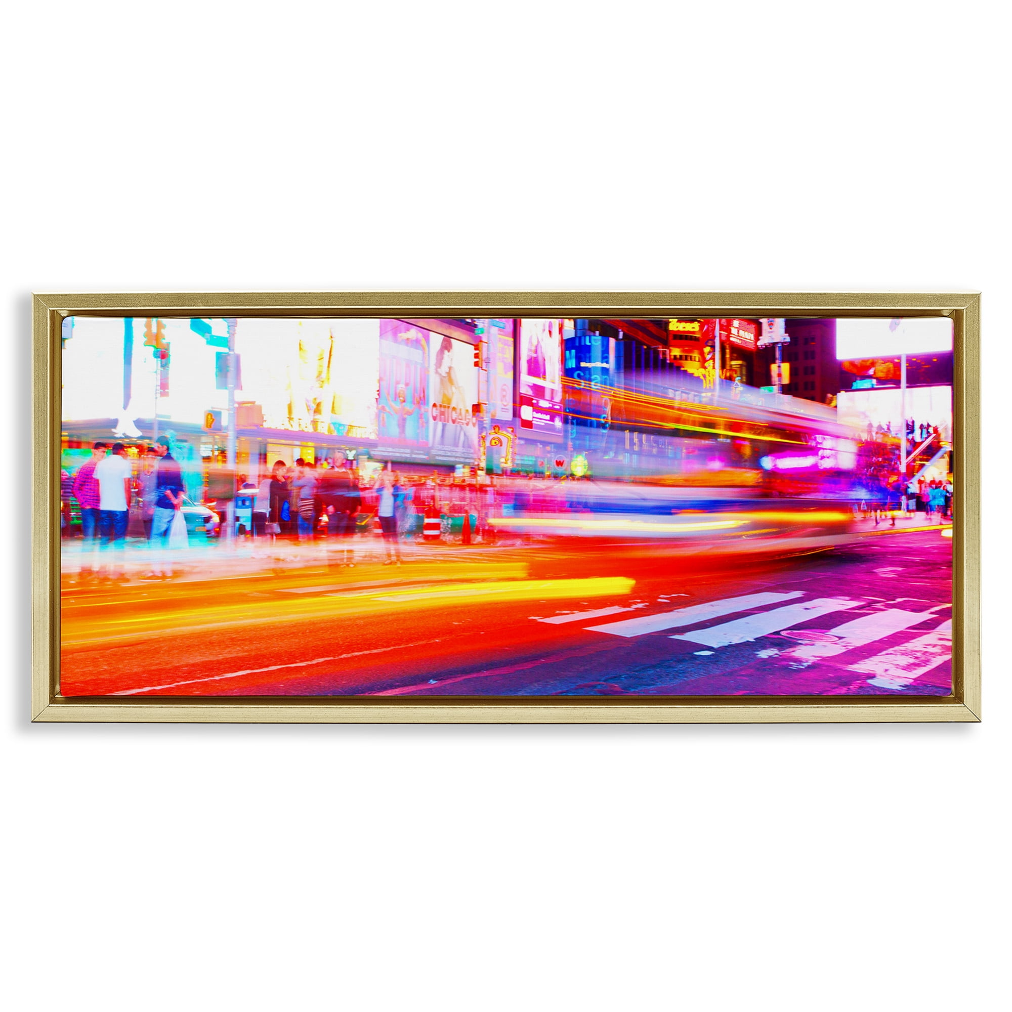 Stupell Industries Light Streaked Cityscape Scenery Photography Gold Floater Framed Art Print Wall Art, 25 x 11