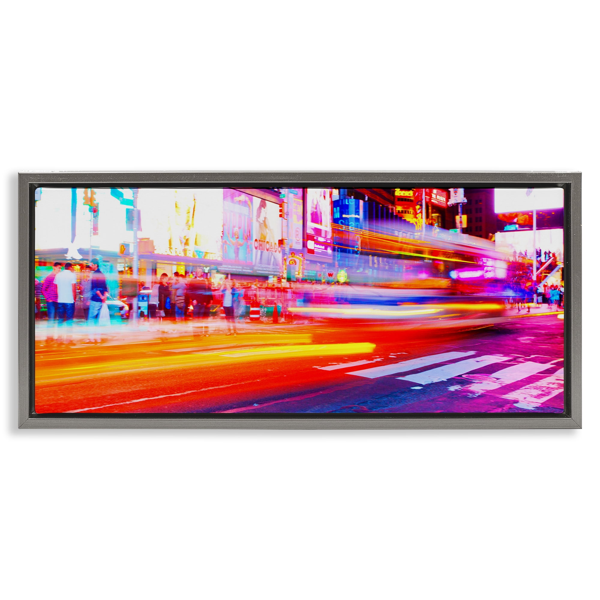 Stupell Industries Light Streaked Cityscape Scenery Photography Gray Floater Framed Art Print Wall Art, 25 x 11