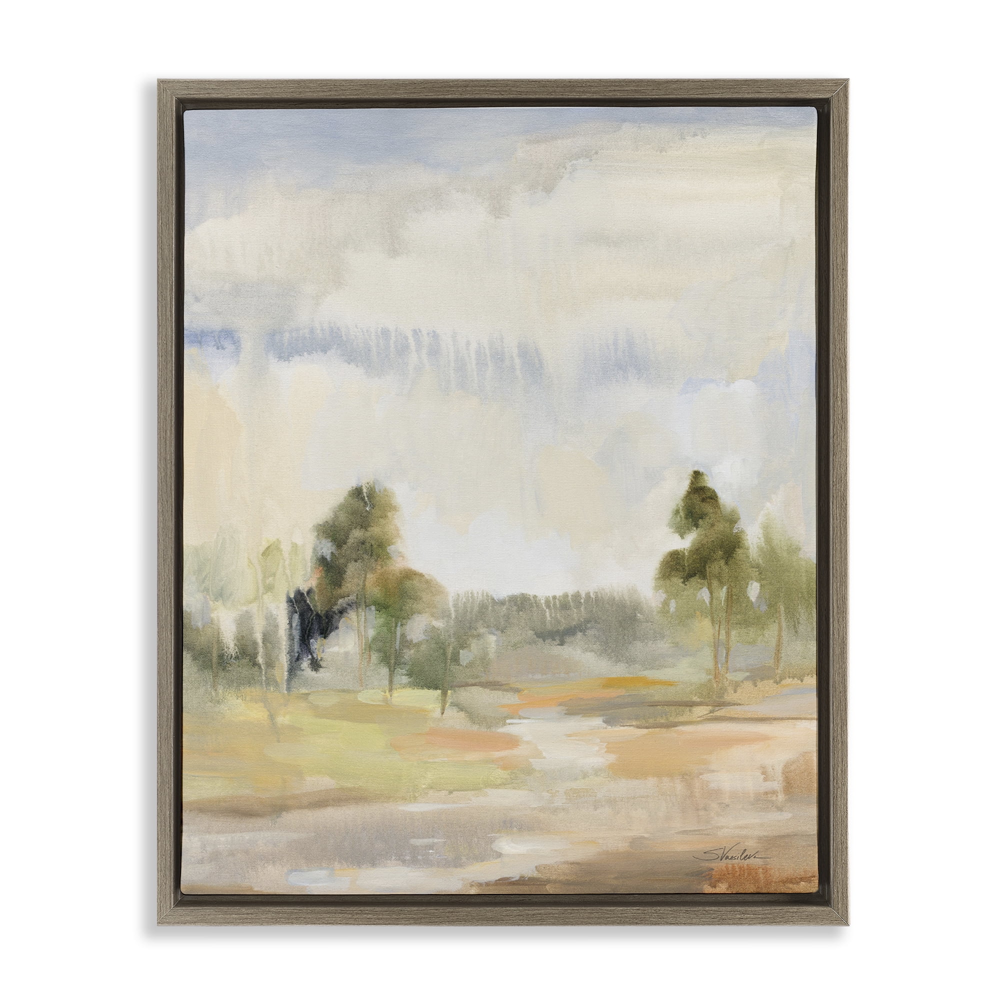 Stupell Industries Light Summer Rain Landscape Painting Brown Floater Framed Art Print Wall Art, 25 x 31
