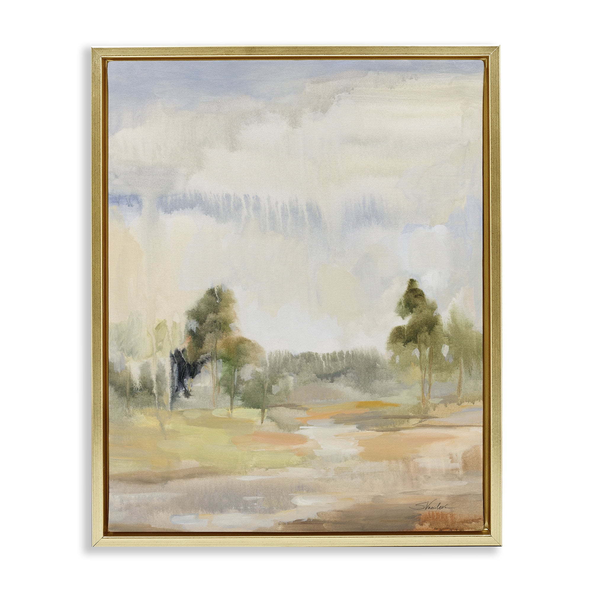 Stupell Industries Light Summer Rain Landscape Painting Gold Floater Framed Art Print Wall Art, 17 x 21