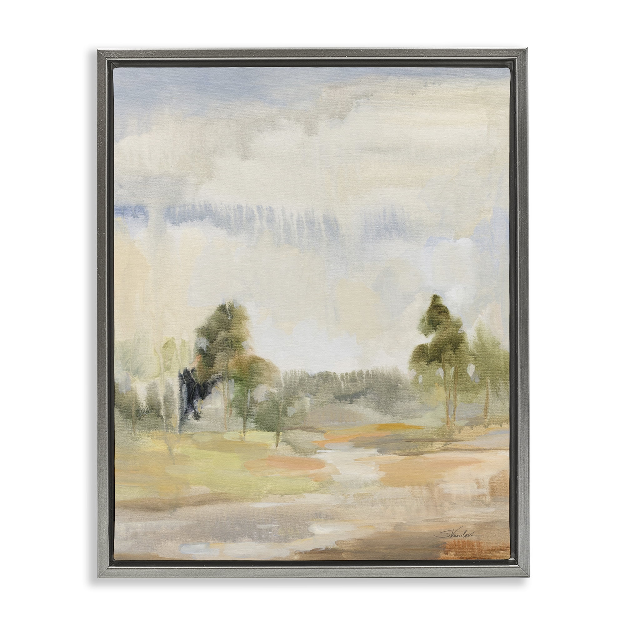Stupell Industries Light Summer Rain Landscape Painting Gray Floater Framed Art Print Wall Art, 25 x 31