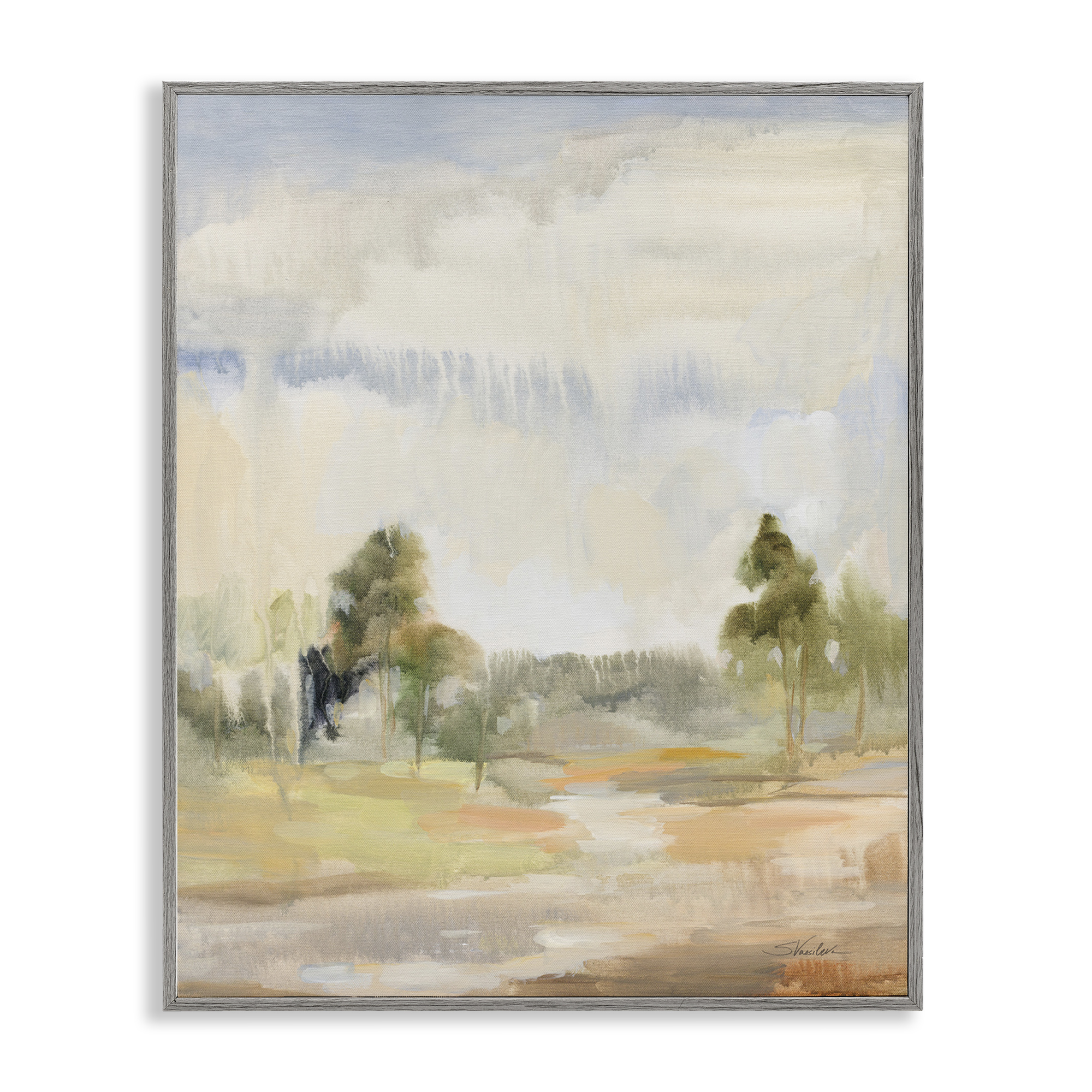 Stupell Industries Light Summer Rain Landscape Painting Gray Framed Art Print Wall Art, 24 x 30