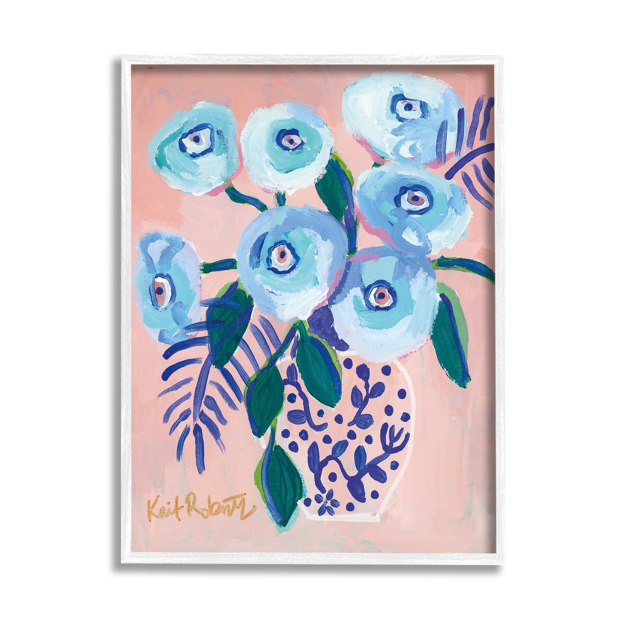 Stupell Industries Light Turquoise Eyed Poppies Traditional Abstract Flower Painting,11 x 14, Design by Kait Roberts