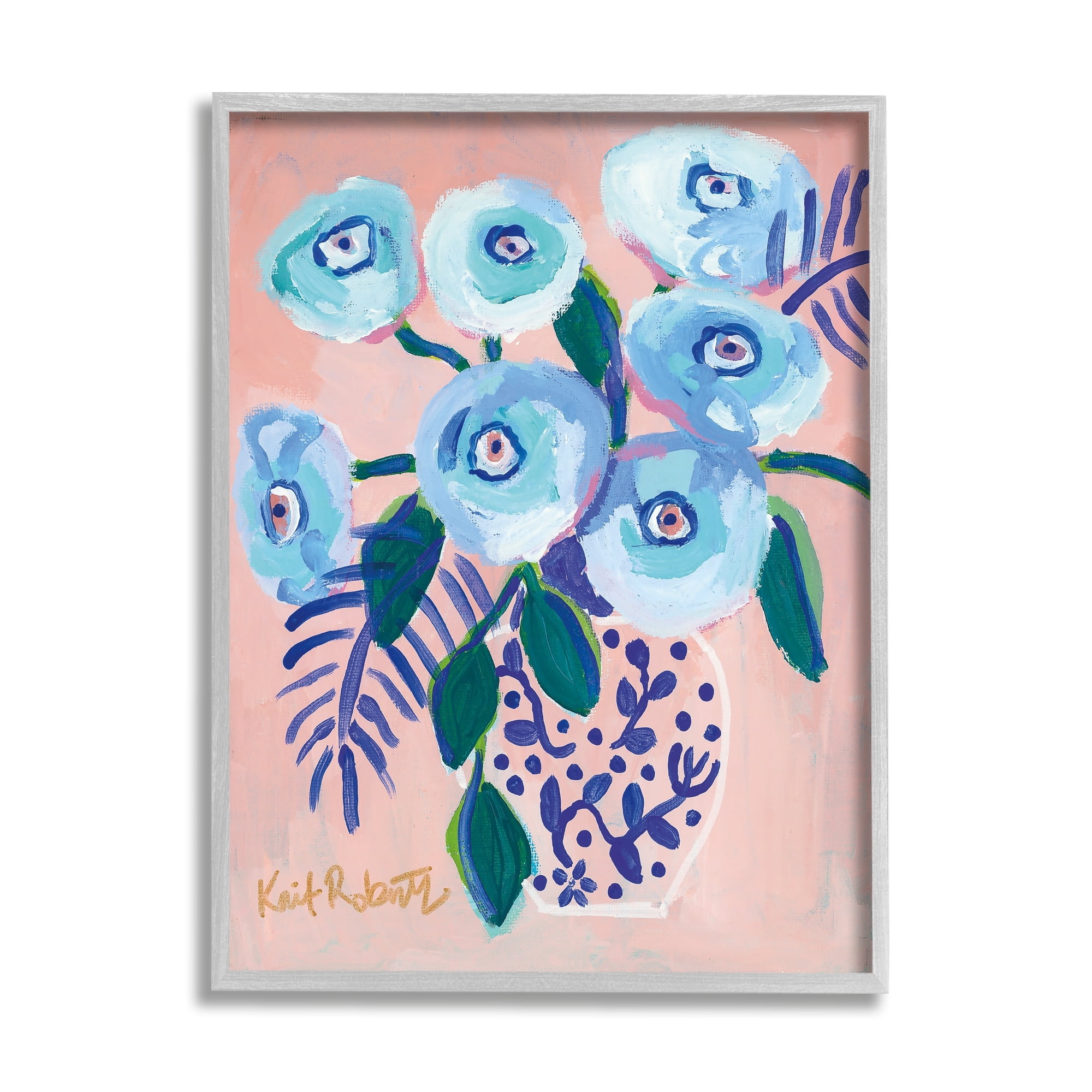 Stupell Industries Light Turquoise Eyed Poppies Traditional Abstract Flower Painting,16 x 20, Design by Kait Roberts