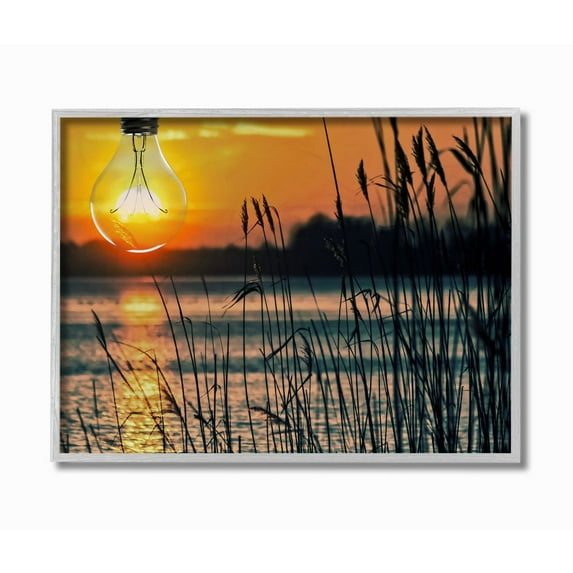 Stupell Industries Lightbulb Sun Lake Reeds Photograph Framed Wall Art by Marcus Prime